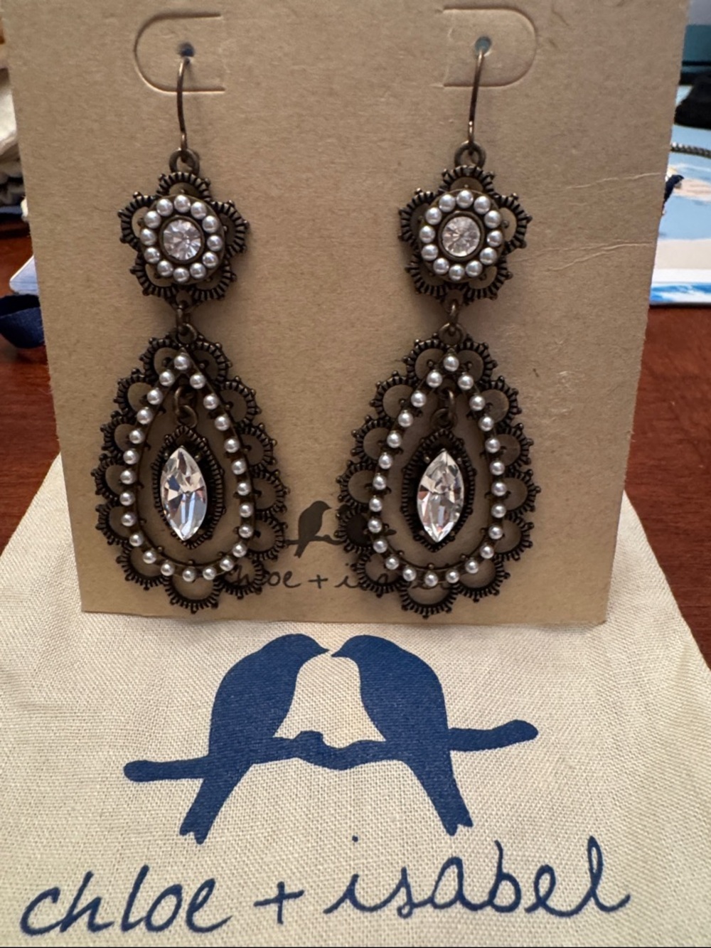 Pearl + Crystal Floral filigree earrings